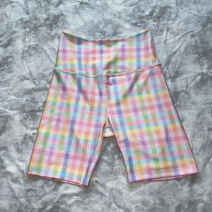 Beyond Yoga Pastel Plaid High Waisted Biker Shorts
